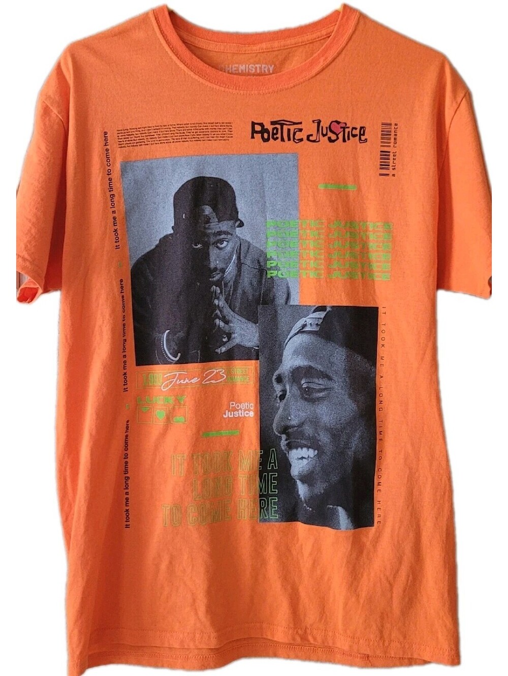 Tupac Shakur Orange Poetic Justice Tee Shirt By Chemistry Unisex fit Size Small.
